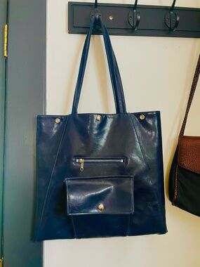 Crystalynn Kae Metier Vegan Leather Cruelty Free Tote Bag in Navy Blue